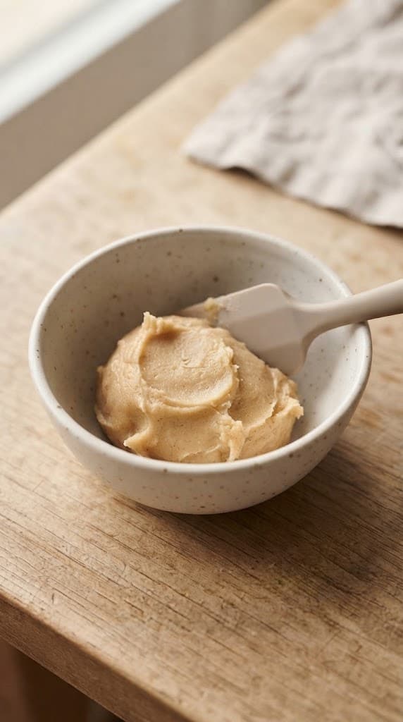 Thick single-serving snickerdoodle cookie dough after the dry ingredients have been mixed in