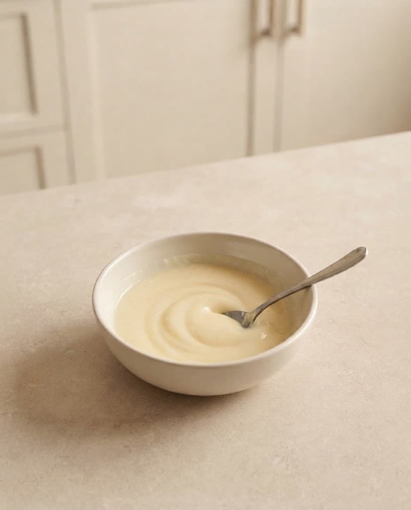 Smooth butter and sugar mixture after milk and vanilla extract have been stirred in
