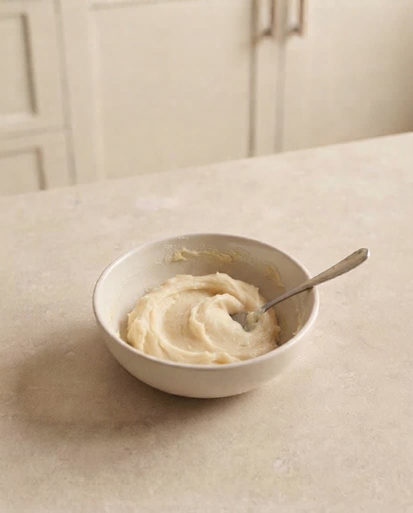 Soft pale sugar cookie dough after flour, baking powder, and salt have been mixed in