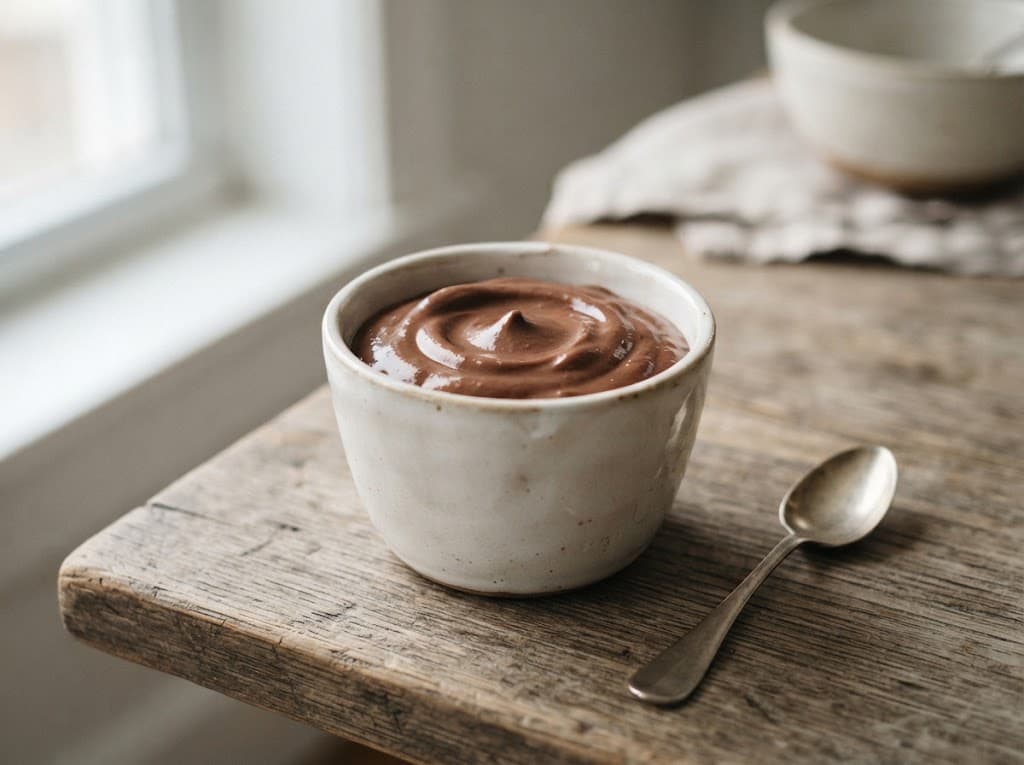 One creamy 3-ingredient chocolate dessert in a ceramic cup