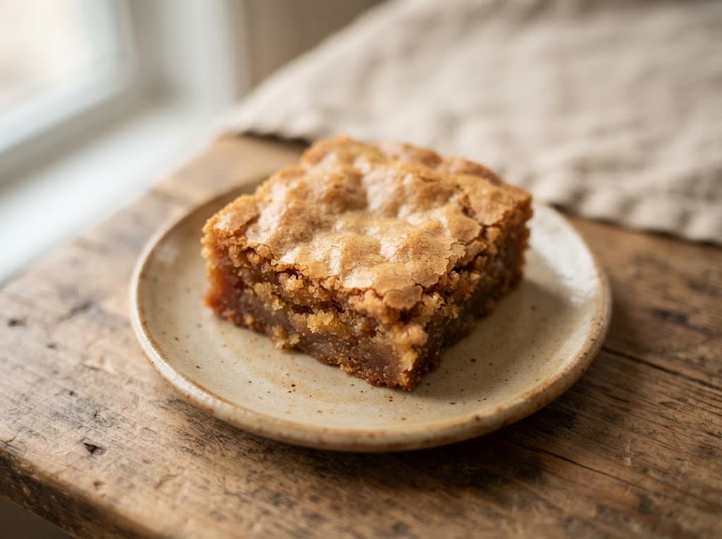 One thick homemade blondie for one with a golden top and soft chewy center