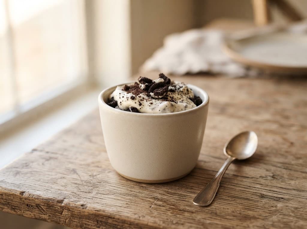 One creamy Oreo dessert with crushed chocolate sandwich cookies