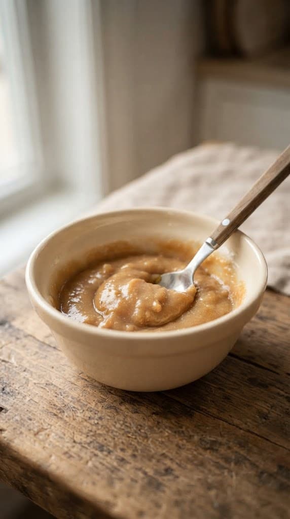 Thick single-serving blondie batter after the dry ingredients have been mixed in