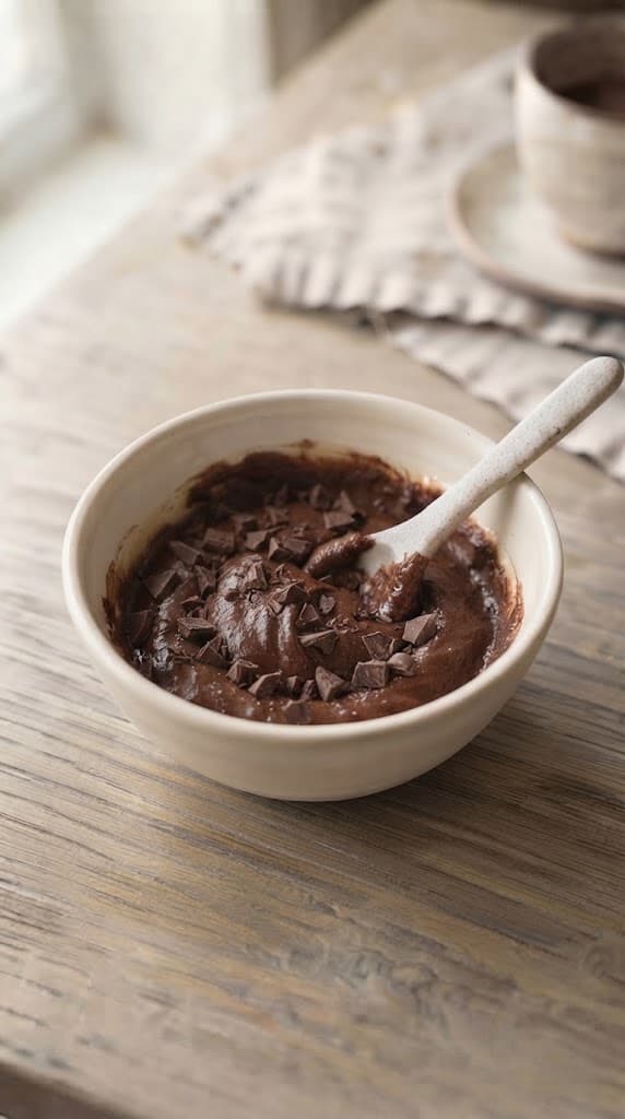 Rich dark chocolate brownie batter with chocolate chips or chopped chocolate folded throughout