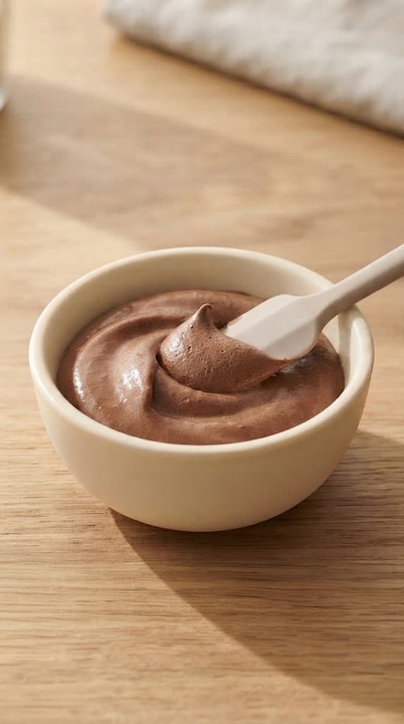 Smooth airy chocolate mousse after the lightened chocolate, whipped cream, vanilla, and salt have been gently folded together