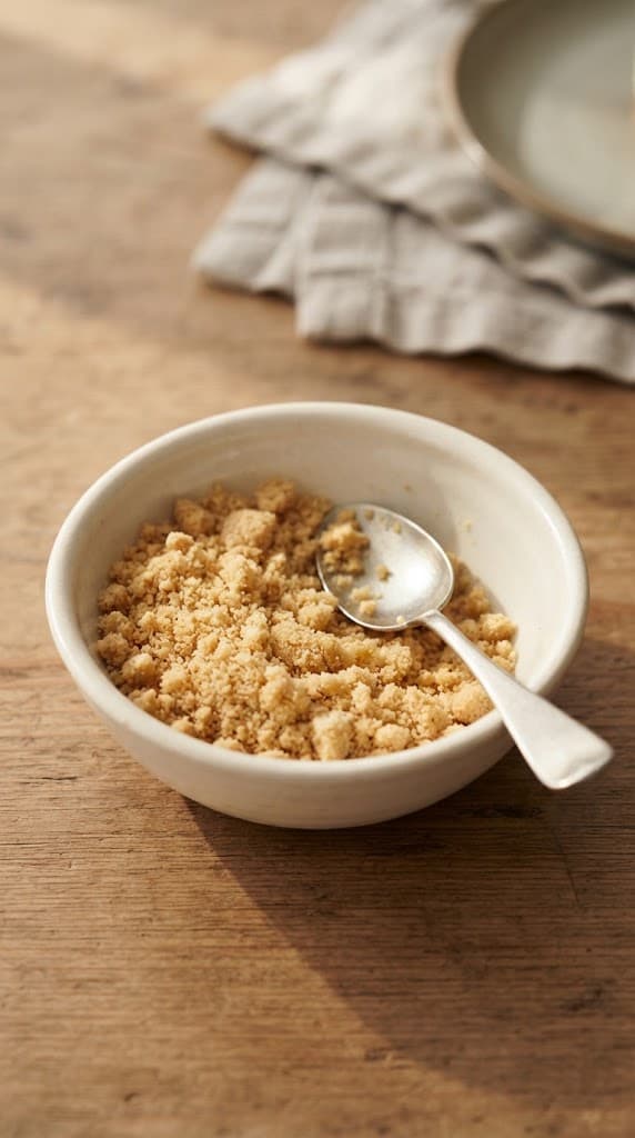 Finely crushed digestive biscuit crumbs mixed with melted butter for one lemon cheesecake