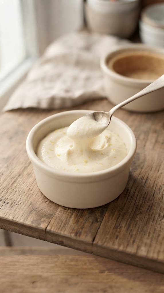 Smooth lemon cheesecake filling made with cream cheese, egg yolk, Greek yogurt, fresh lemon juice, finely grated lemon zest, vanilla, and salt