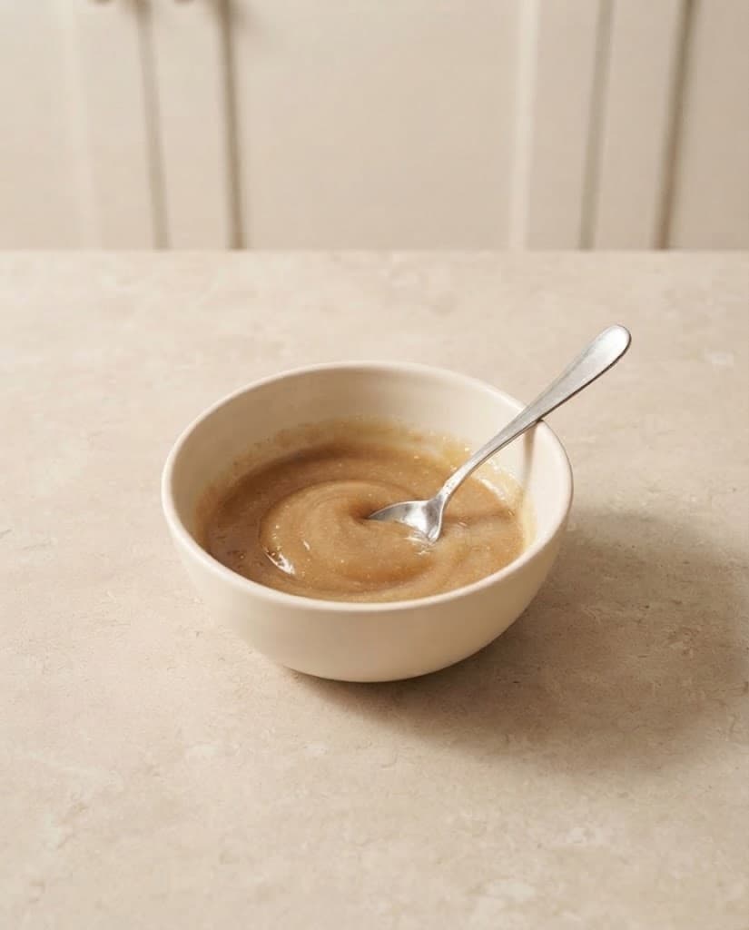 Smooth brown sugar and butter mixture after milk and vanilla extract have been stirred in