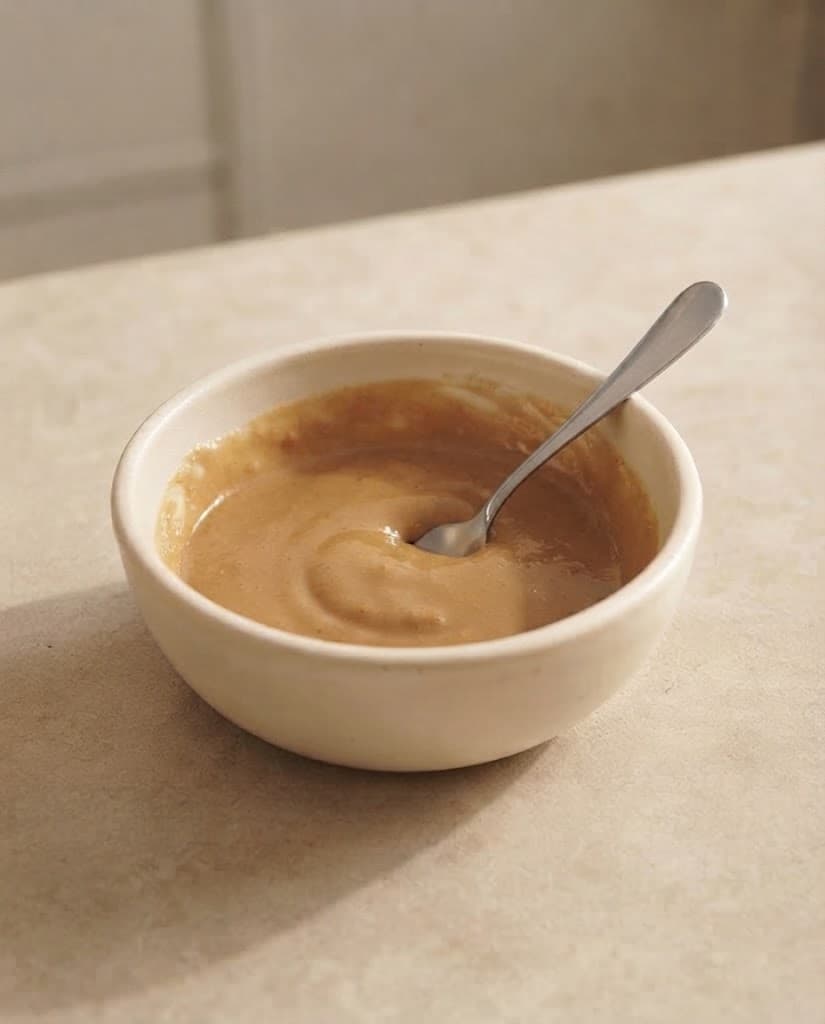Smooth peanut butter cookie mixture after milk and vanilla extract have been added