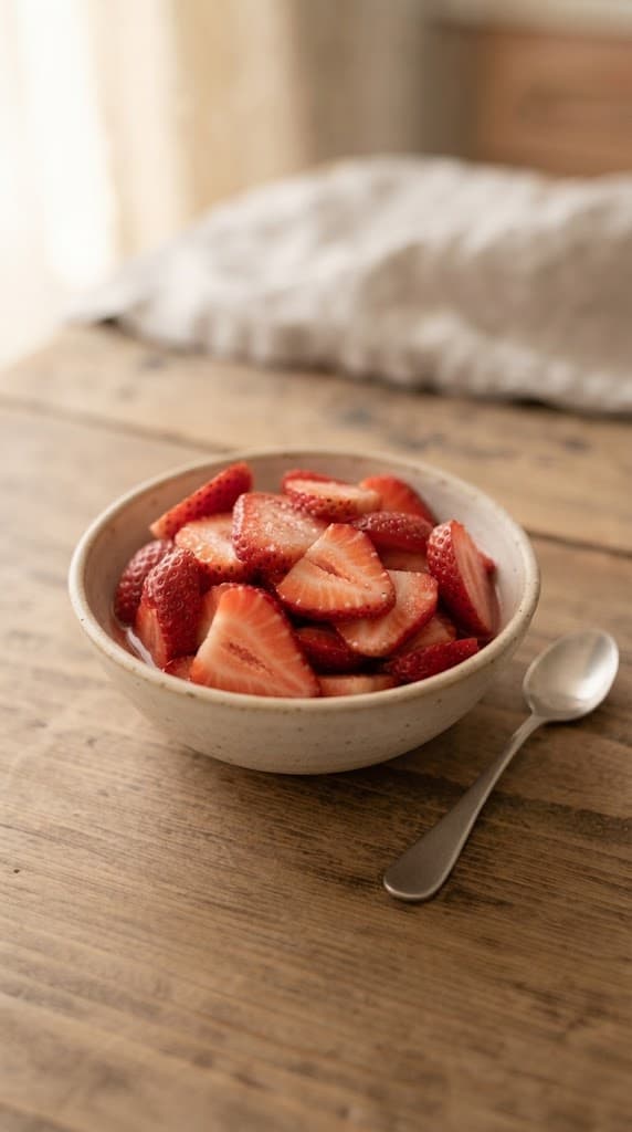 Fresh sliced strawberries mixed with granulated sugar and rested briefly until lightly juicy