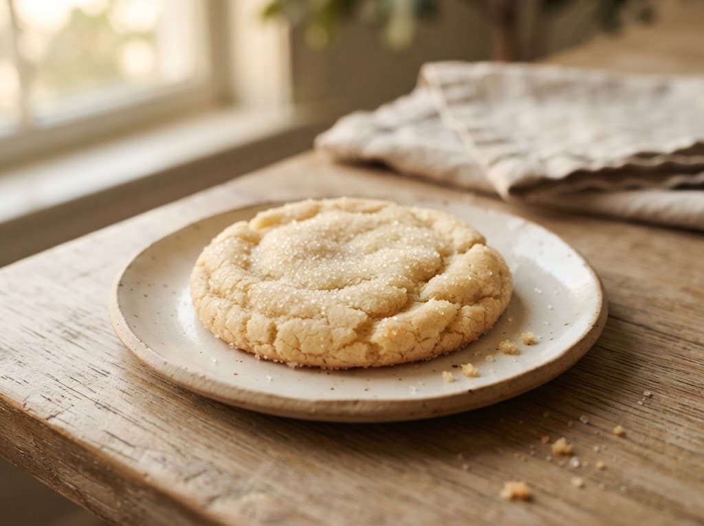 One homemade sugar cookie on a ceramic plate